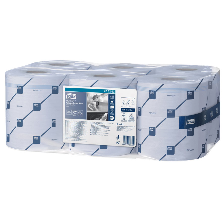 473263 Tork Reflex Wiping Paper Plus Blue 2 Ply 150m - Case of 6