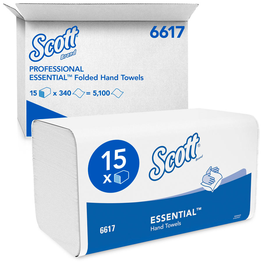 Scott Essential Interfold Hand Towels 6617 - V Fold Paper Towels - 15 Packs x 340 Paper Hand Towels (5,100 total)