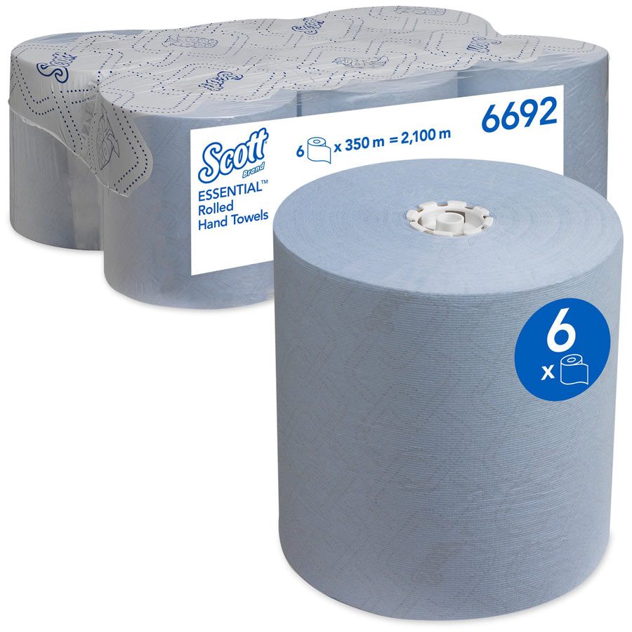 Scott Essential Rolled Hand Towels 6692 - Blue Paper Towels - 6 x 350m Paper Towel Rolls (2,100m total)
