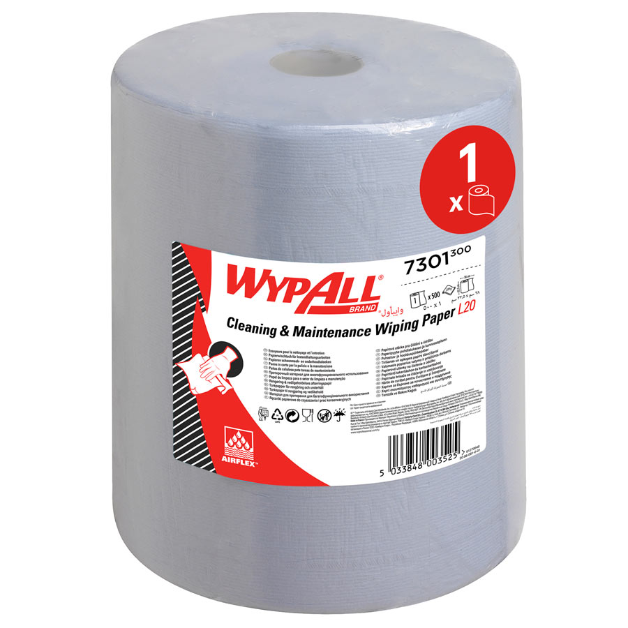 WypAll L20 Cleaning and Maintenance Wiping Paper 7301 - Extra Wide - 1 Blue Wiper Roll x 500 Paper Wipers (500 total)