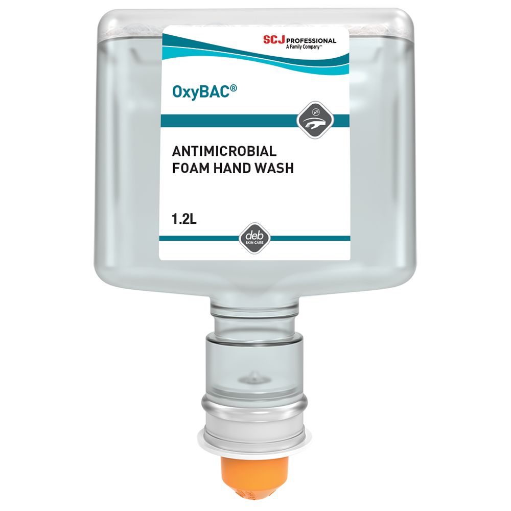 OxyBAC FOAM Wash- Antimicrobial rich-cream foam hand wash, perfume-free and dye-free - 1.2L Cartridge for Touch Free Dispenser Only - Case of 3 - OXY12LTF