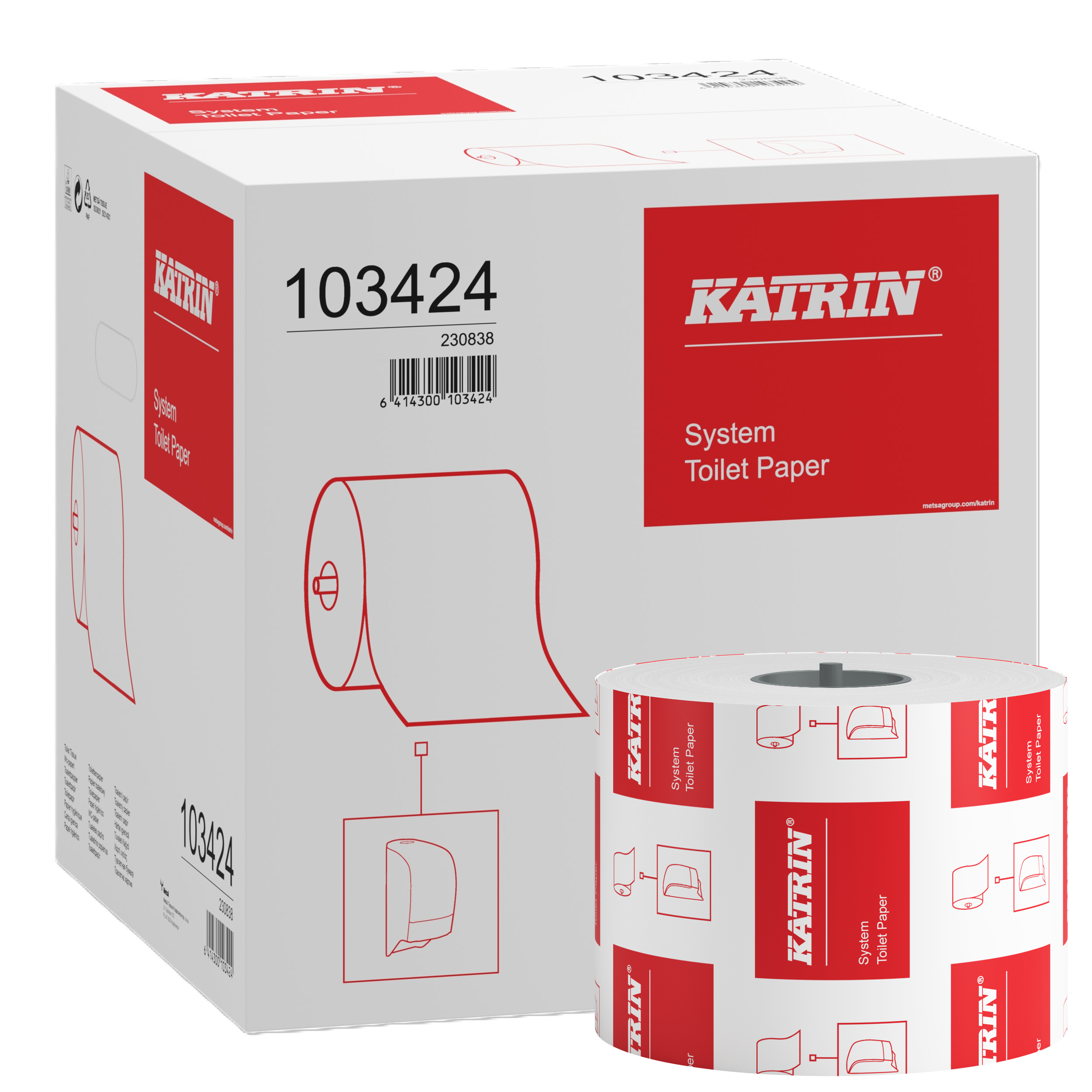 Katrin 103424 Dispenser Toilet Paper Roll System - 2 Ply, 800 Sheets per Roll, Case of 36