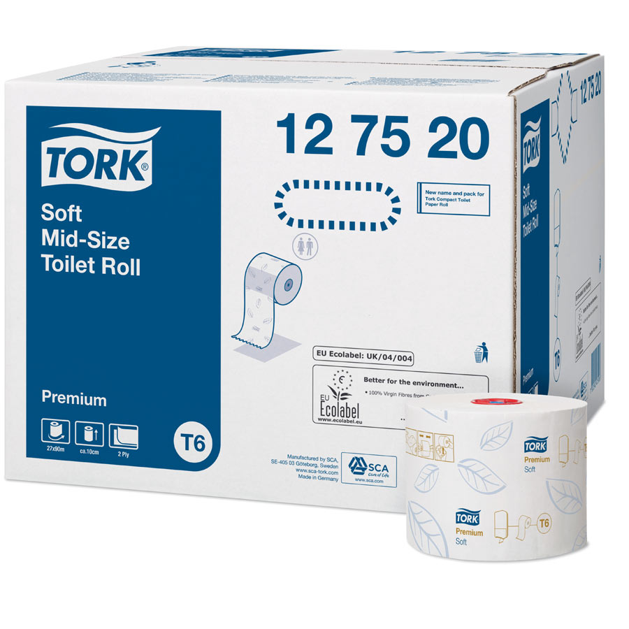 127520 Tork Soft Mid-Size Toilet Roll Premium 2 Ply  90m - Case of 27
