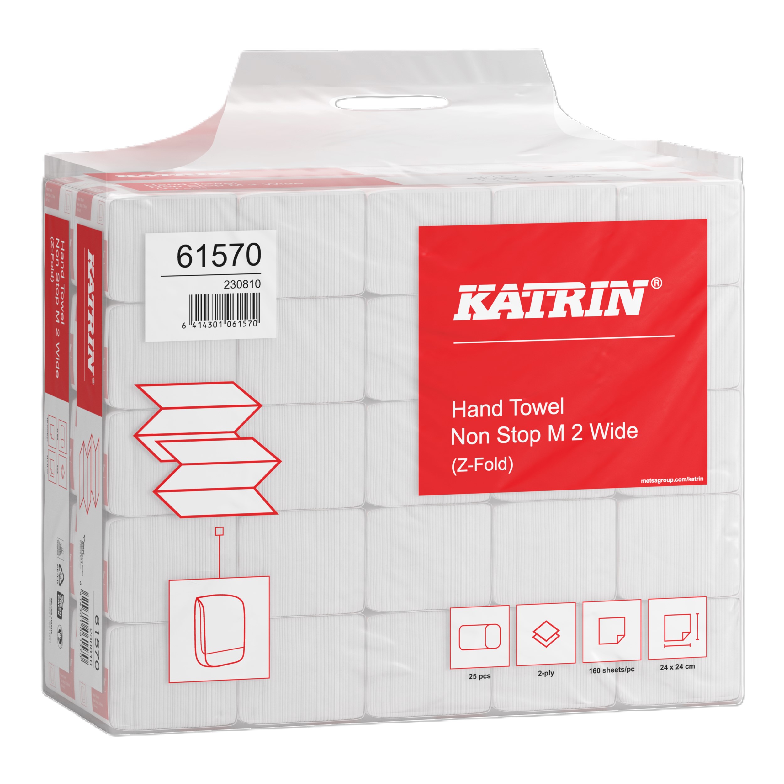 Katrin 61570 Z-Fold Paper Towels Non-Stop Medium Wide 160 Sheets 2-Ply, Handy Pack - Case of 4000