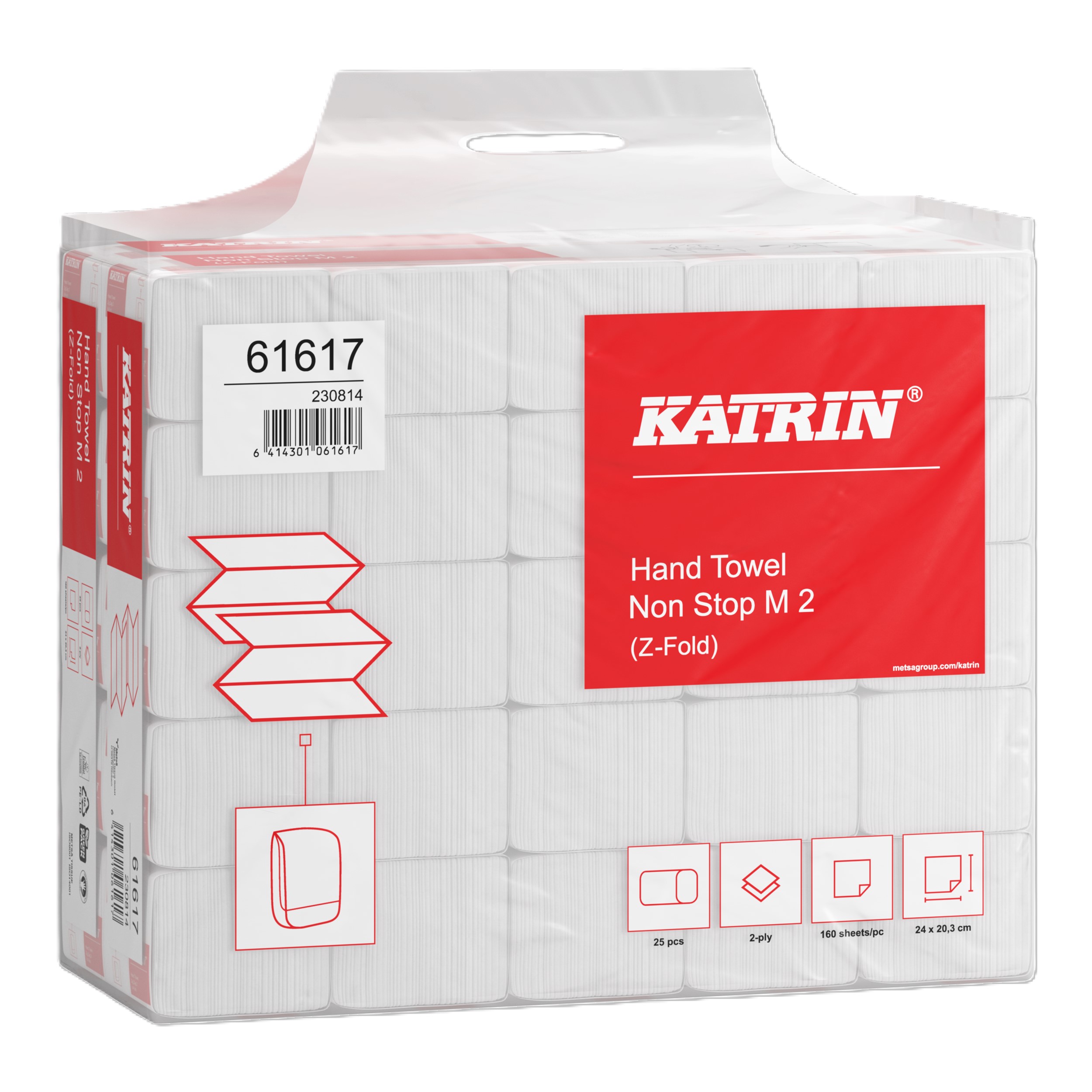 Katrin 61617 Z-Fold Paper Towels Non-Stop Medium Handy Pack - 2 Ply, 25 Packs x 160 Sheets (4,000 total)