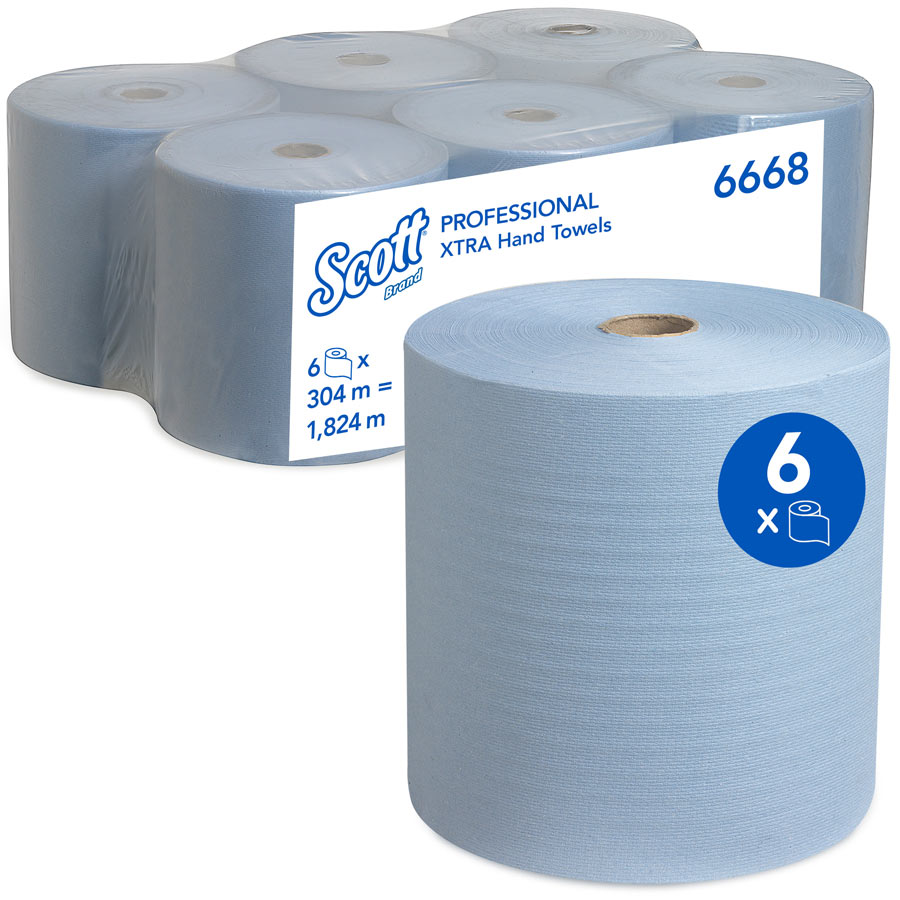 Scott Rolled Hand Towels 6668 - 6 x 304m blue, 1 ply rolls - Deb ...