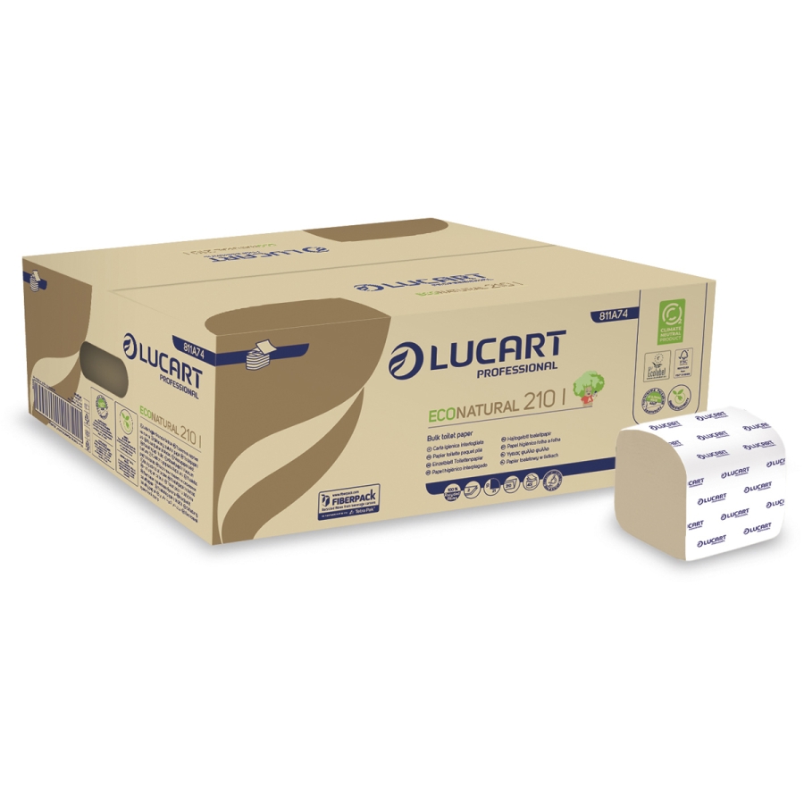 Lucart 811A74 EcoNatural 210 Bulk Pack Toilet Paper - 2 Ply, 40 Packs x 210 Sheets (8,400 total)