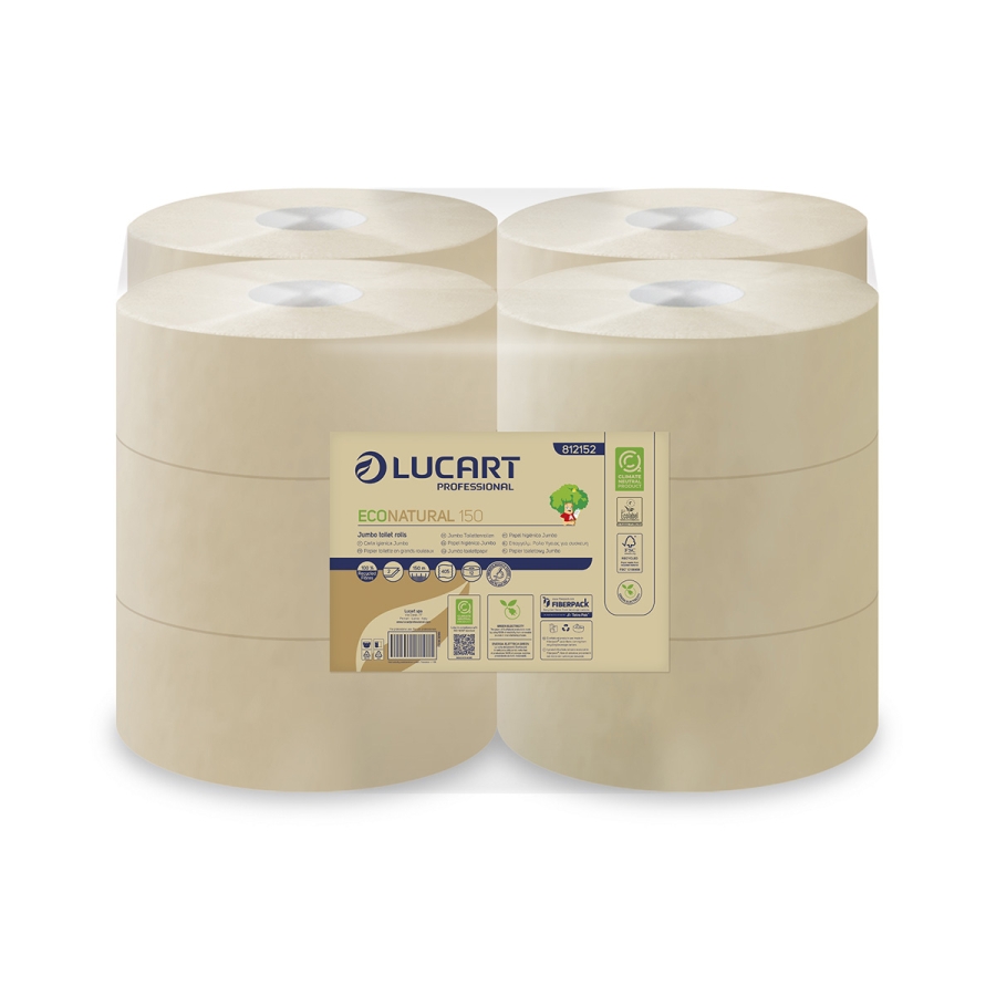 Lucart 812152 EcoNatural 150 Mini Jumbo Toilet Roll - 2 Ply, 405 Sheets per Roll, Case of 12