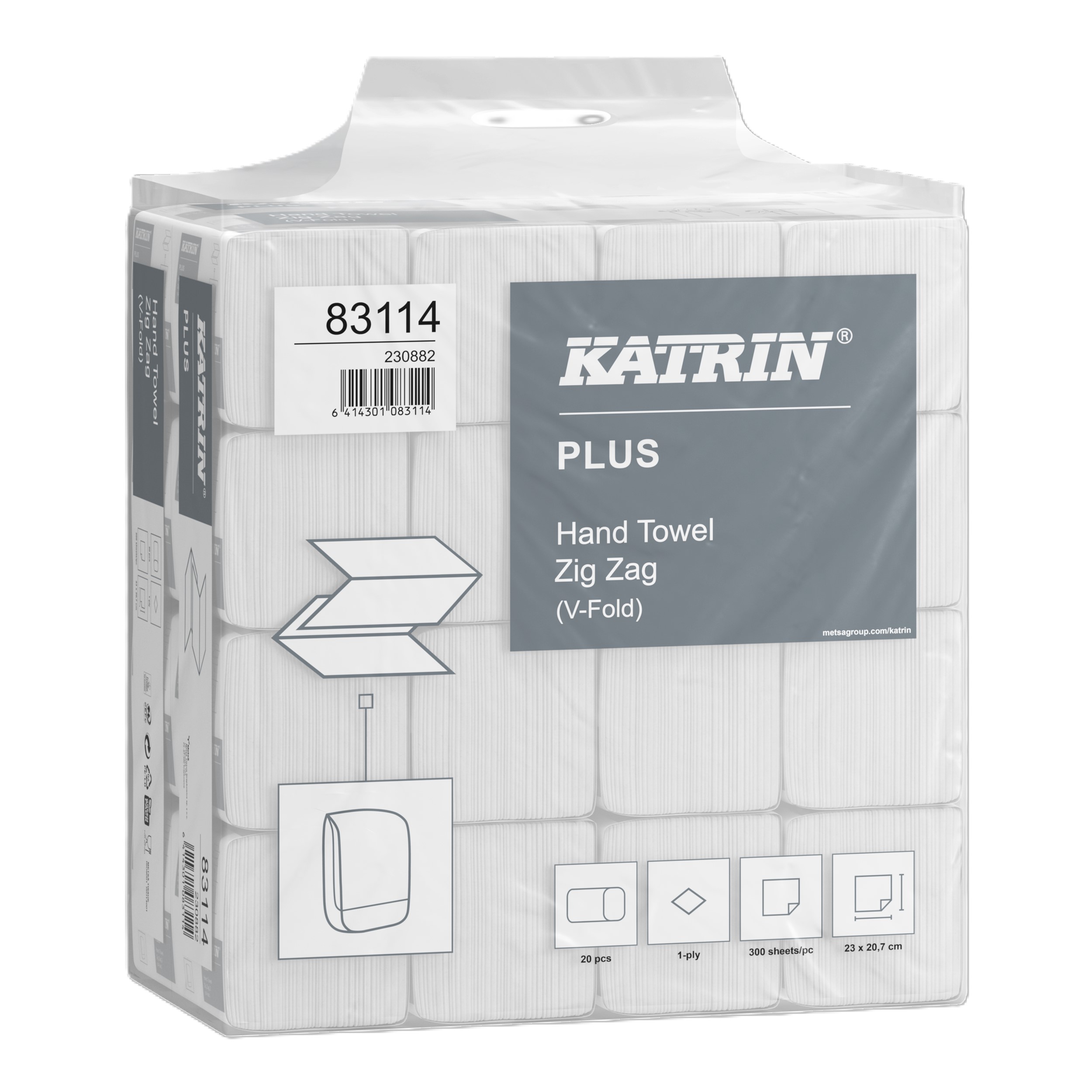 Katrin Plus 83114 V-Fold Paper Towels Zig Zag - 1 Ply, 20 Packs x 300 Sheets (6,000 total)