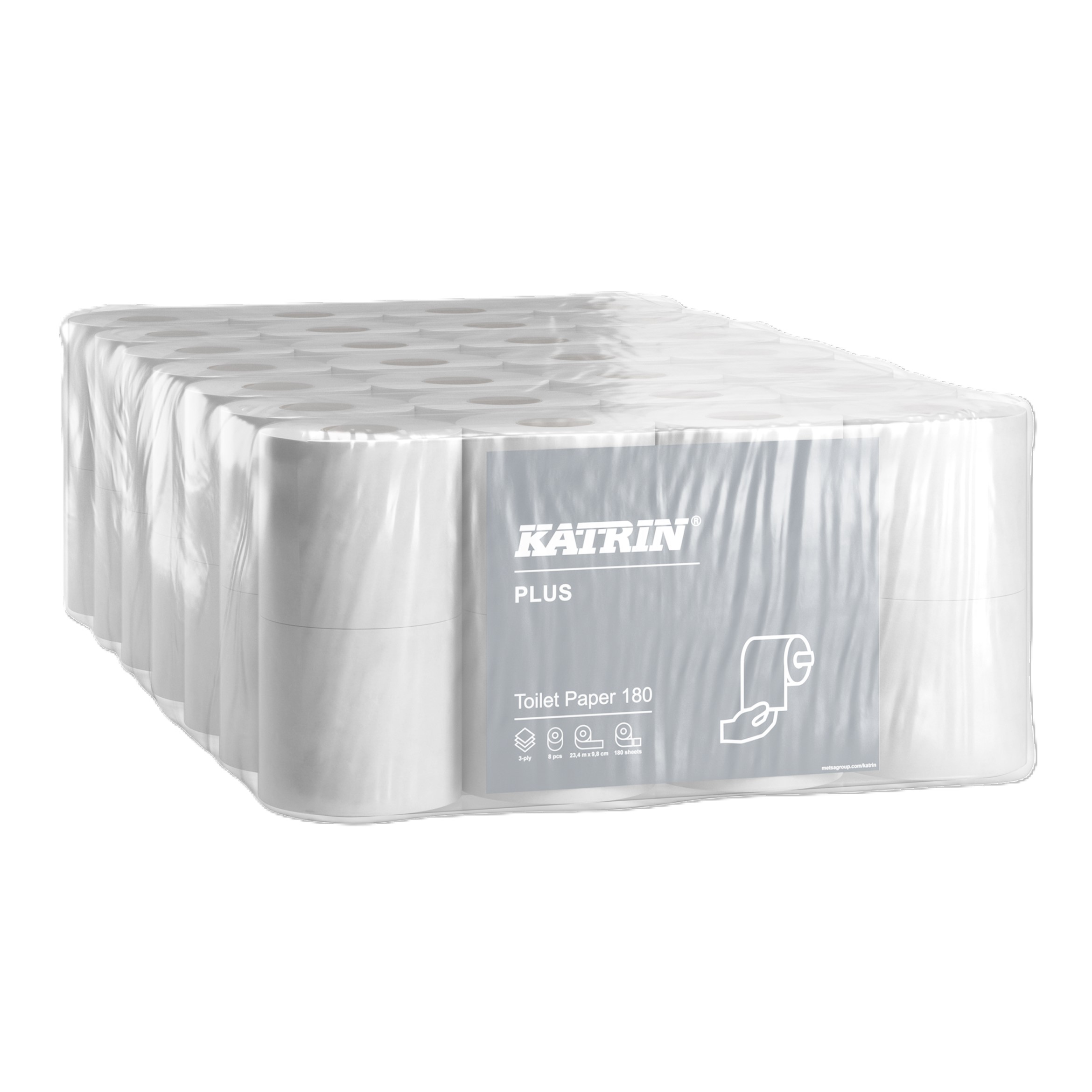 Katrin Plus 87709 Toilet Paper Roll - 3 Ply, 180 Sheets per Roll, Case of 56