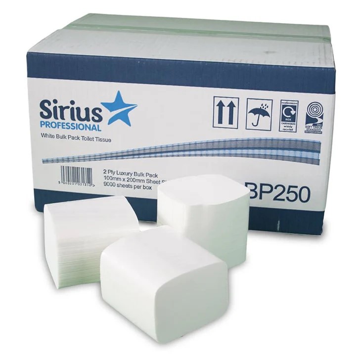 Sirius White Bulk Pack Toilet Tissue 2ply - Case of 36 x 250